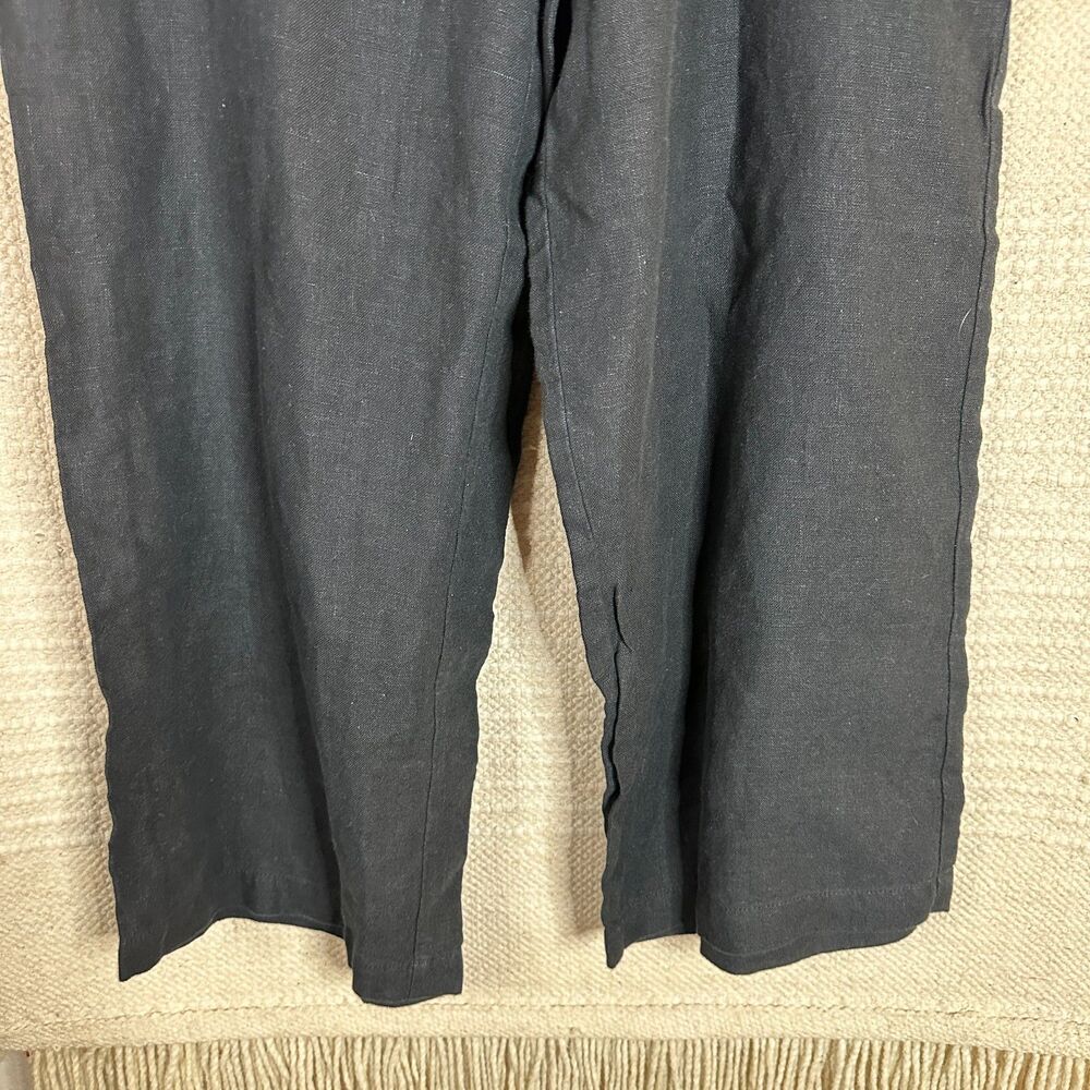 EILEEN FISHER black high rise wide leg linen crop pants L - Picture 3 of 7